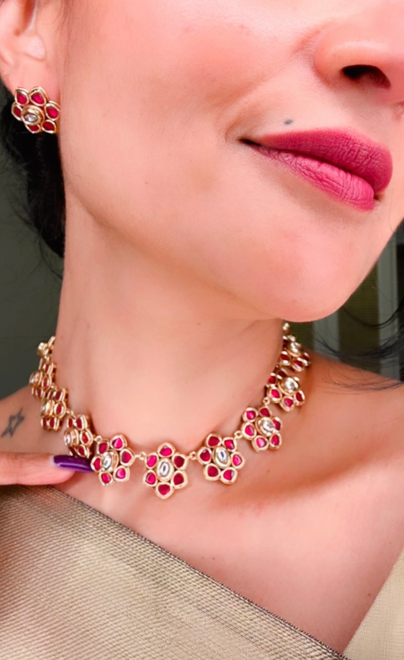Phulkari Jeypore Collection Necklace/Choker in Kundan and Ruby