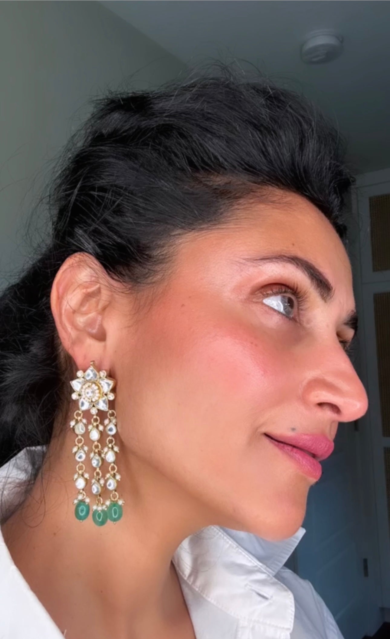 Pia Kundan and Emerald Earrings with Pearls
