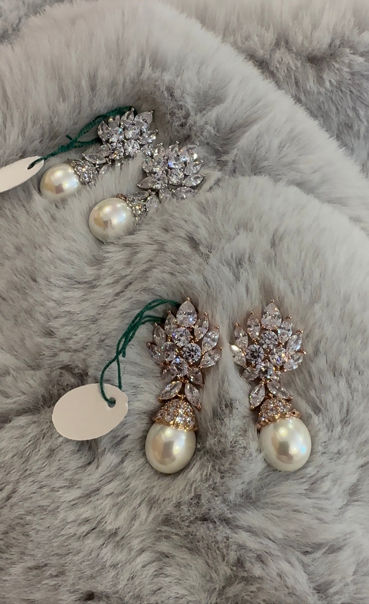 Queen Rania Earrings in Pearl and AD - available in silver and gold
